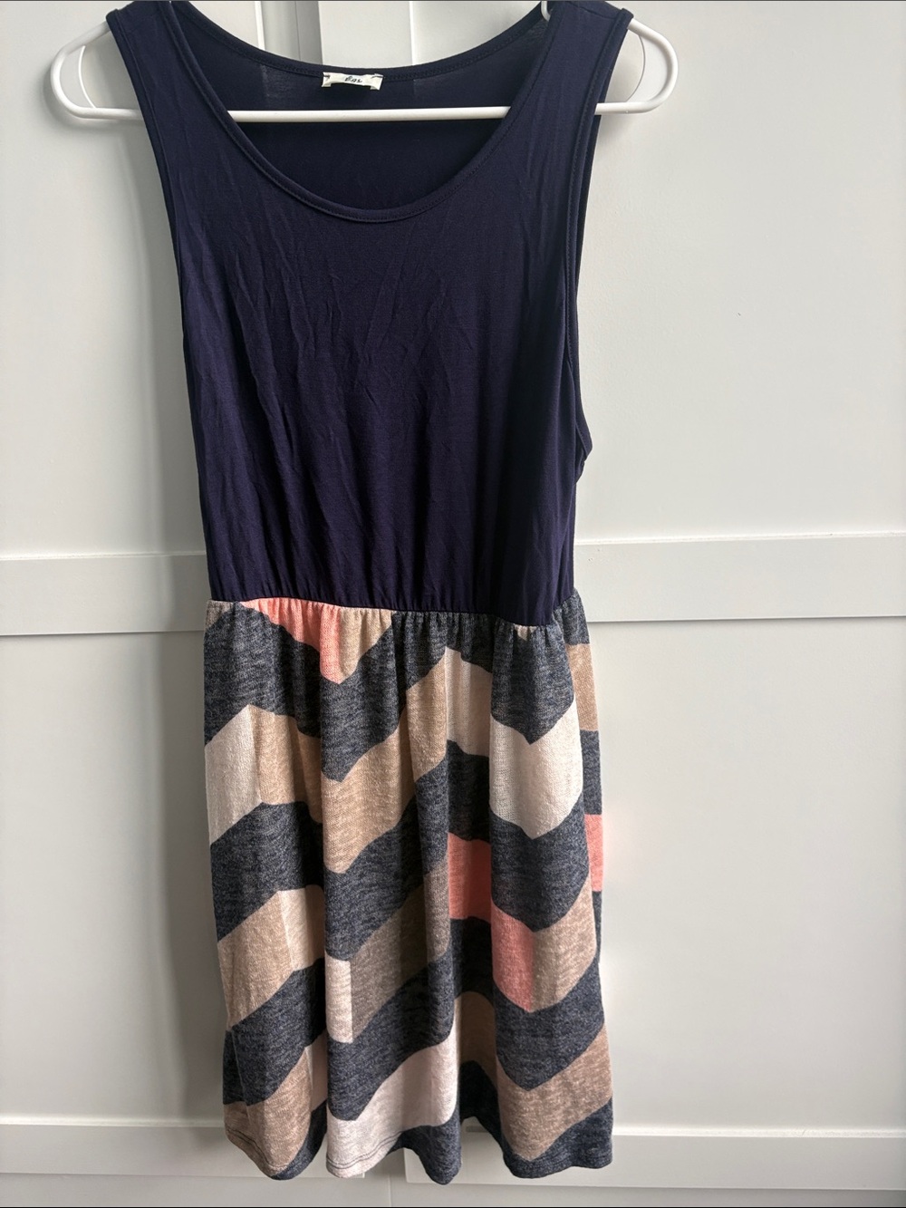 Sleeveless Chevron Mini Dress in Navy and Neutrals